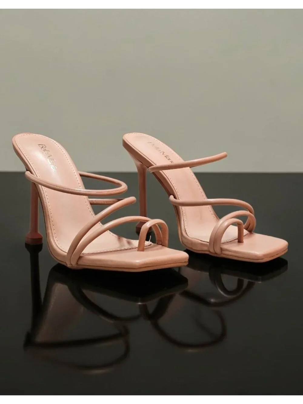 Strappy Nude Stiletto Heel Sandals With Open-Toe Square Design For Women - Picture 6 of 13
